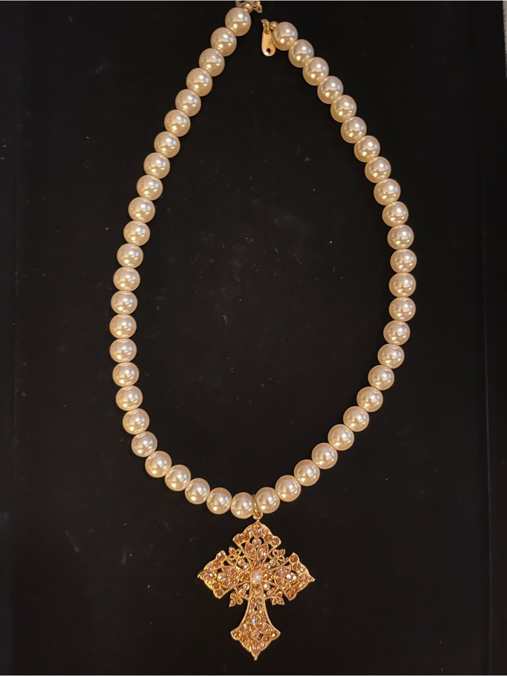 Premier Designs Vintage Classic Pearl Necklace Gold Cross - Women Jewelry